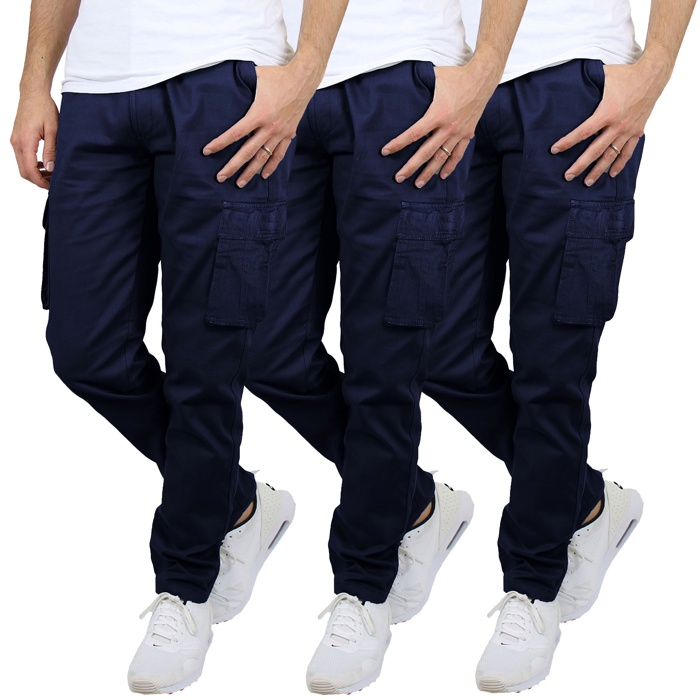 3-Pack Men's Flex-Stretch Cotton Cargo Pants, 31-Inch Inseam - Comfortable and Durable